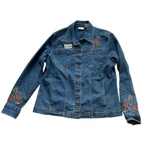 Erika Women's Denim Jacket S Blue Button Down Floral Embroidered Beaded Vintage